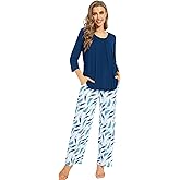 WiWi Pajamas Set for Women Super Soft 3/4 Sleeve Tops and Pants Pajama Sets Cooling Viscose Bamboo Pjs with Pockets S-XXL