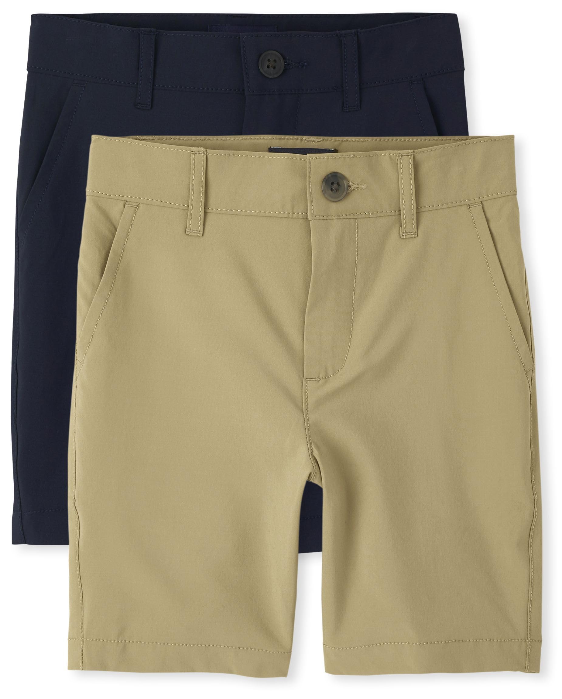 The Children's Place,Boys,Uniform Quick Dry Chino Shorts,Flax/Tidal 2-Pack,18 Image