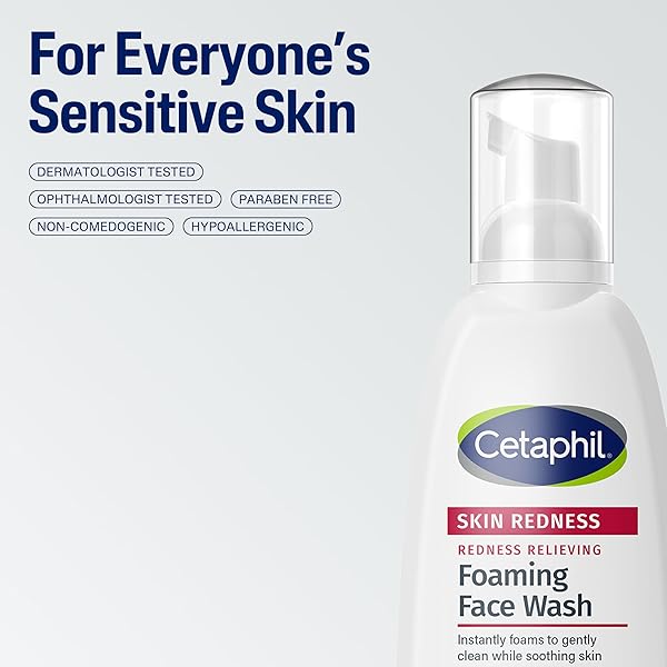 CETAPHIL REDNESS RELIEVING FOAMING FACE WASH FOR SENSITIVE SKIN, 8 FL OZ, GENTLY CLEANSES & CALMS SENSITIVE SKIN WITHOUT OVER DRYING, (PACKAGING MAY VARY)