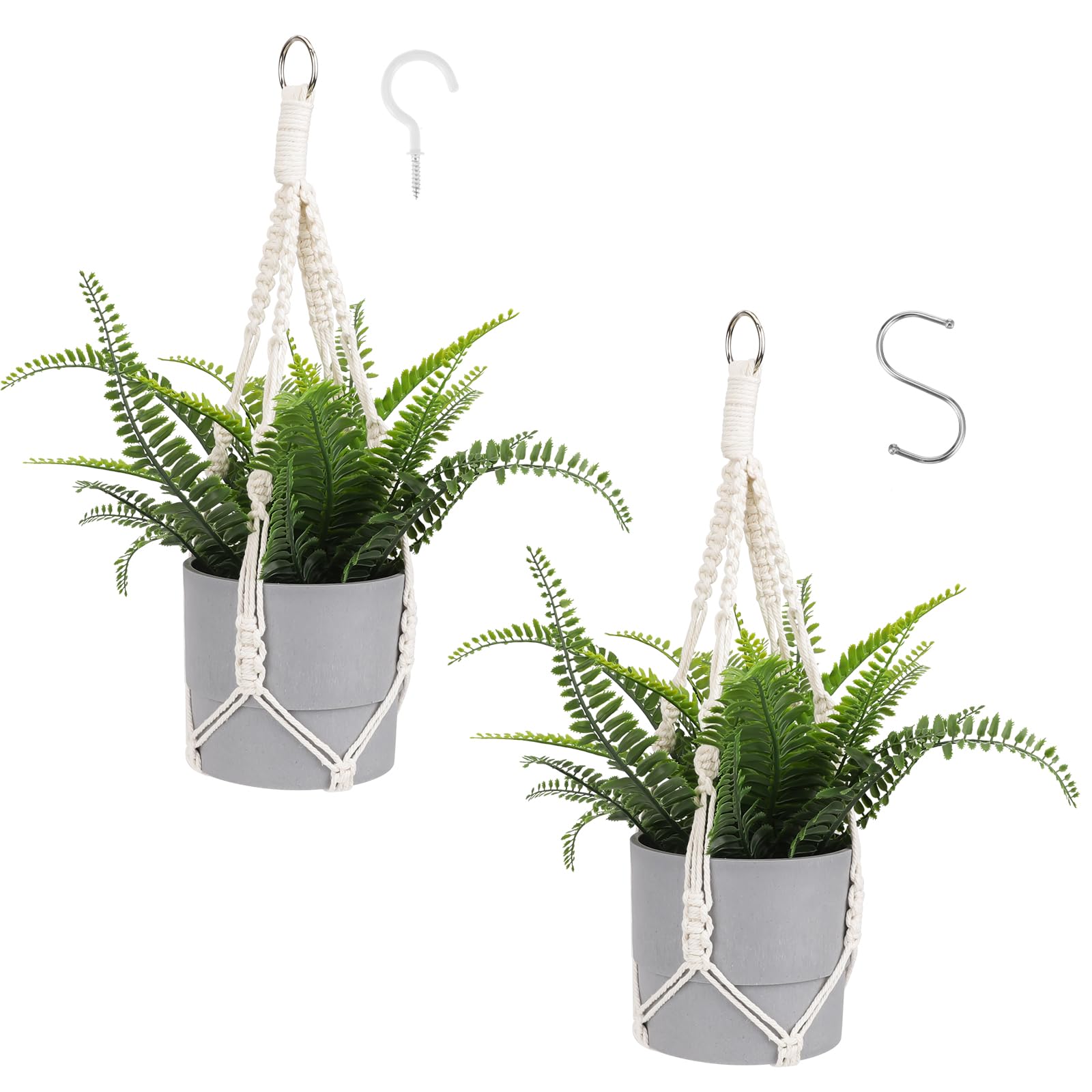 Piriuuo 2 Pcs Macrame Plant Hanger Boho Hanging Planters for Indoor Plants Decorative Braided Cotton Rope Plant Hanger Hanging Plant Holder with Metal Hook for Indoor Outdoor Home Decor, 20 In