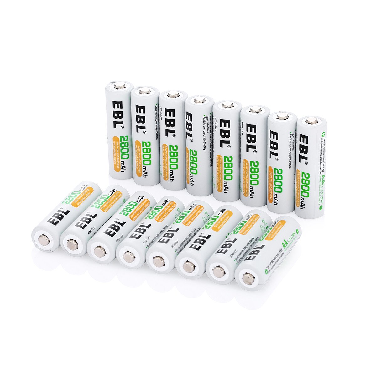 EBL 16pcs Piles AA Rechargeables 2800mAh Ni-MH avec Boîte de Stockage