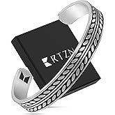 RTZN Cuff Bracelet for Men Premium Stainless Steel Mens Bangle Bracelets Silver Cuff Bracelet Waterproof & Non-Tarnish Minimal Western Bracelet