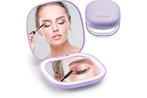 Omobolanle LED Vanity Mirror,10X Magnifying Mirror with Lights,Compact Portable Folding Handheld Travel Makeup Mirror with Lights,Gift for Girl Friend,Mother,Daughter Purple