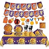 Design for Giving Basketball Party Decorations - 143pcs Set w/ Plates, Cups, Napkins, Banner & More, Purple & Gold