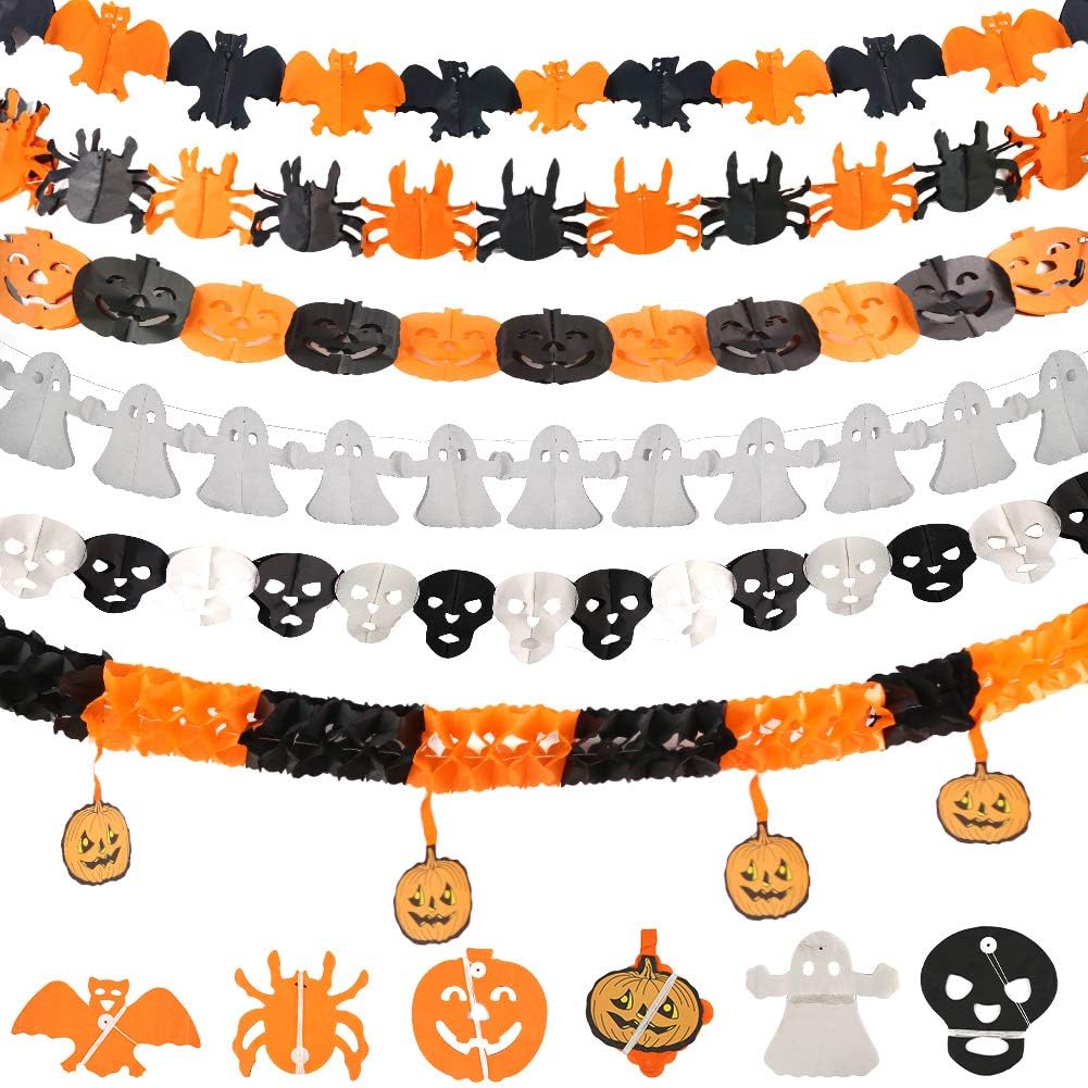 Halloween Deko Set Mit 5 Girlanden - Kürbis Spinne Geister Banner