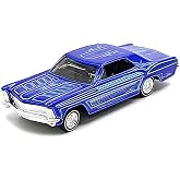 1965 Riviera Candy Blue with Graphics Lowriders Design Series 1/64 Diecast Model Car 26310