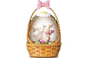 Priddop Easter Snow Globe Lantern with Timer, USB & Battery Powered, Easter Decorations for Home, Easter Basket with Bunny Rabbit & Easter Eggs (2024 New)