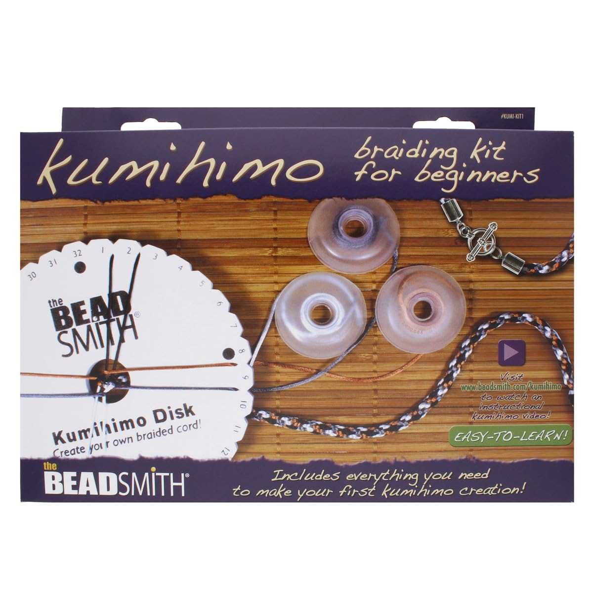 The Beadsmith Kumihimo Starter Kit – Includes Disk, Adhesive, Bobbins, Findings, Cord and Instructions & Projects – Japanese Art of Braiding –Beginner Set with All Your Jewelry Tools to Get Started