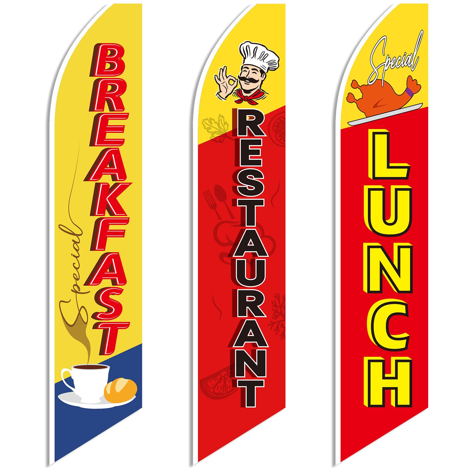 Photo 1 of **USED**VitalCozy 3 Pcs Breakfast and Lunch Flags 12 Feet Breakfast Special Lunch Special Restaurant Swooper Flags Food Advertising Feather Banner for Outside Business