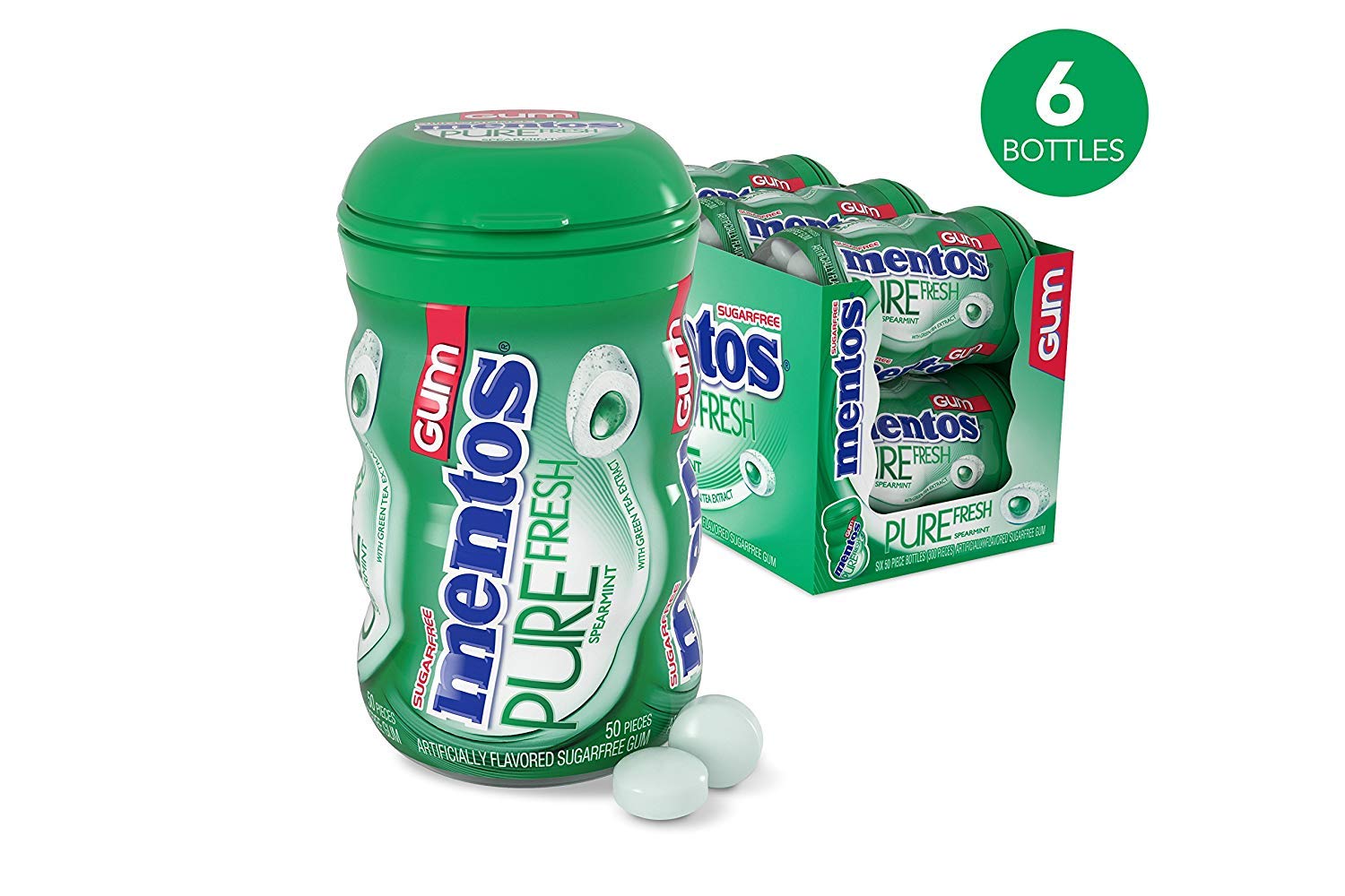 Mentos Pure Fresh SugarFree Chewing Gum with Xylitol, Spearmint, 50