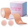 Boob Tape - Breast Lift Tape, Body Tape for Breast Lift w 2 Pcs Silicone Breast Reusable Adhesive Bra, Bob Tape for Large Bre