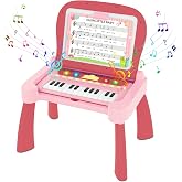 Leopmase 4-in-1 Touch &amp; Learn Activity Desk - Educational Toys with Interactive Learning System Cards and Music Sheets Writing Board - Piano Learning Toys for Kids 3+（Pink）