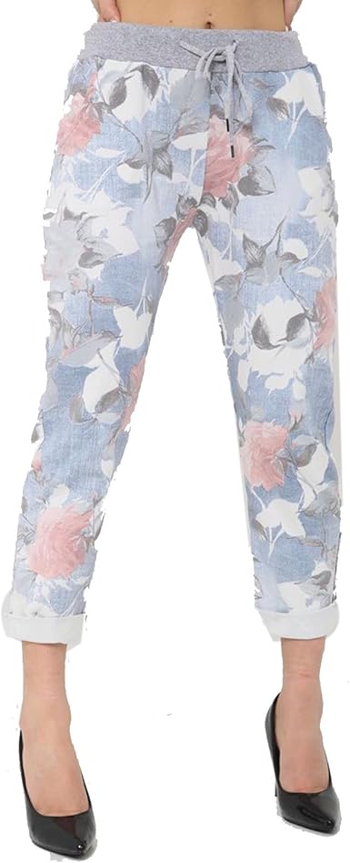 floral denim joggers