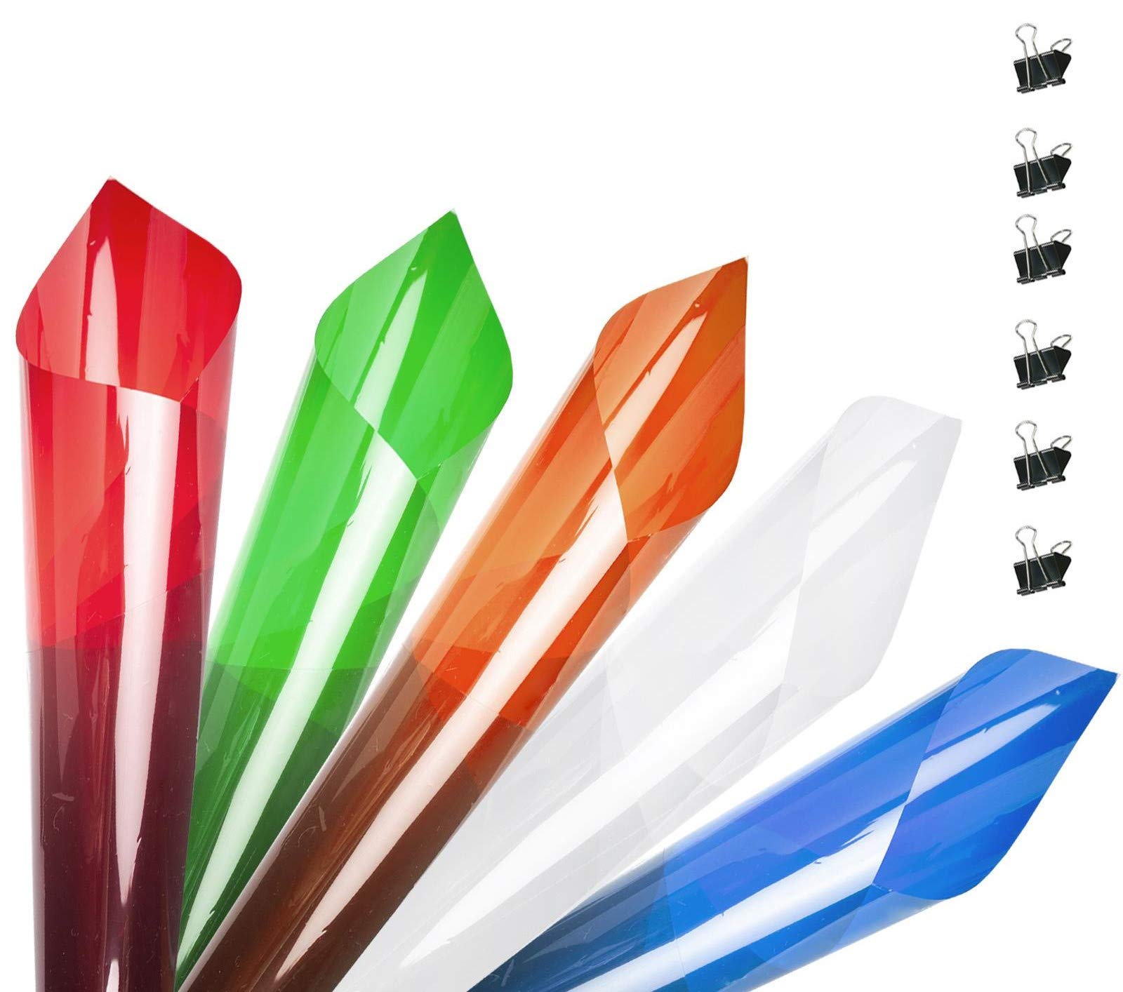 Studio Lighting Gel Filter Gel with 6 x Clips, 5 x Transparent Color Correction Daylight Filter Conversion for 800W Red Head Light Strobe Spotlight Flash Photography Photo Studio, 50x40cm