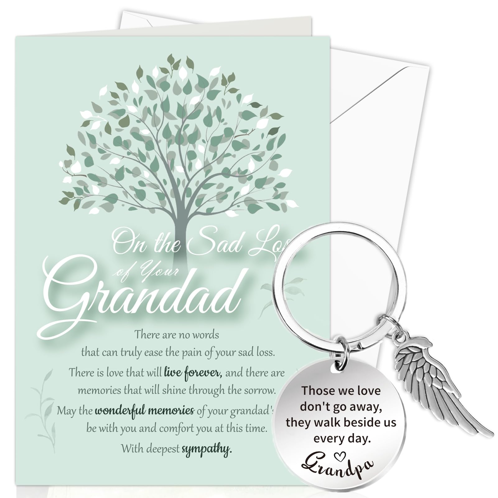 DPKOW Sympathy Card Loss of Grandpa Memorial Gifts, Thinking of You Card Gifts Sorry for Your Loss Card Condolences Bereavement Card Keyring Sympathy Gifts Loss of Grandpa Memorial Card Keyring