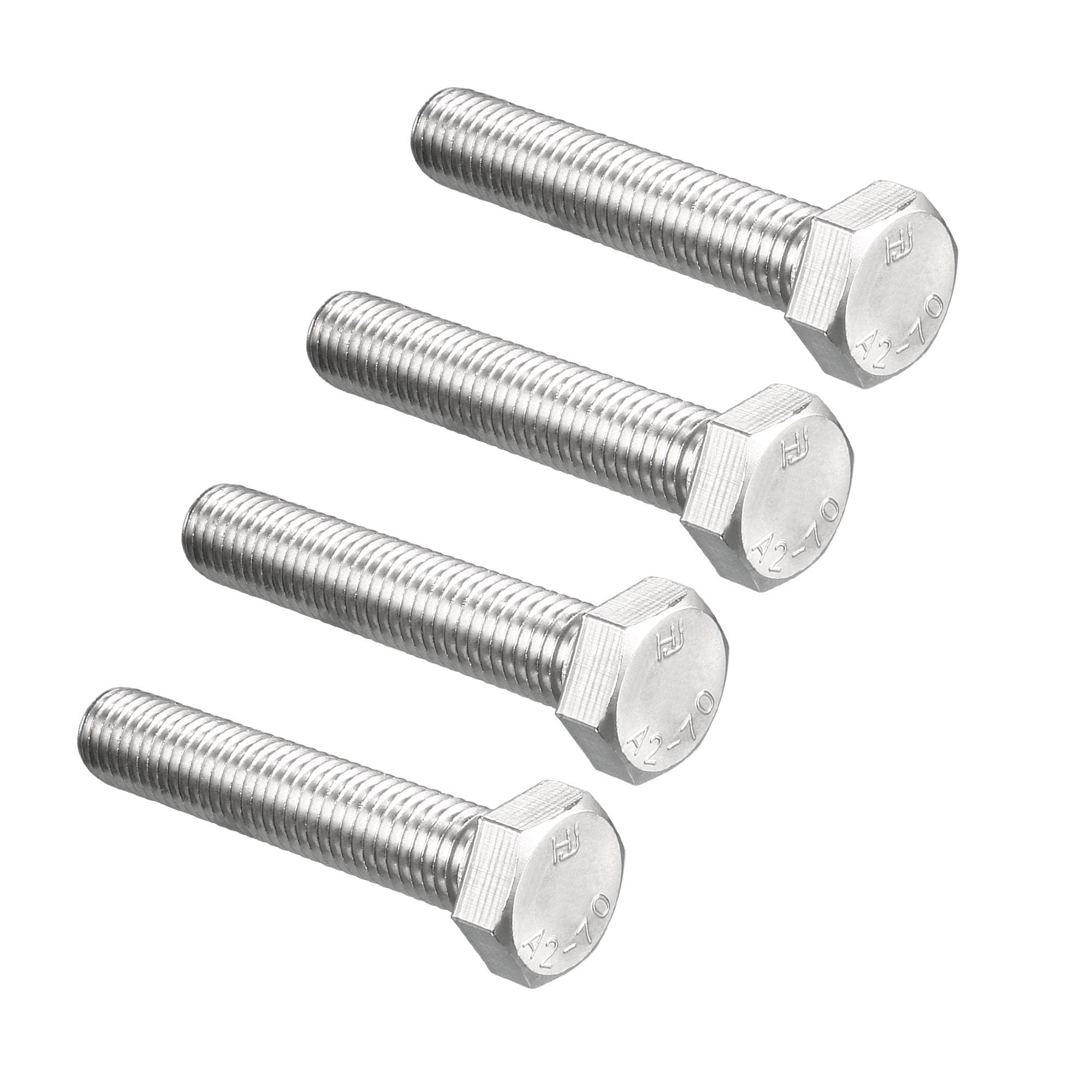 sourcing map M14 Hex Bolt M14-2 x 75mm 304 Stainless Steel 4.8 Grade Fully Threaded Hexagonal Head Screw Bolts 4pcs
