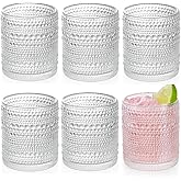 FULGNU Hobnail Drinking Glasses set of 6 (13 oz), Vintage Glasses Drinking Set Cocktail Glasses, Embossed Glass Cup for Kitchen, Tumbler Glassware Set for Beer, Juice, Cocktail, Whiskey and Milk