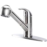 Comllen Commercial Pull Out Kitchen Faucet Brushed Nickel, Stainless Steel Single Handle Small Kitchen Sink Faucet, Single Hole Low Kitchen Faucets with Sprayer, Deck Plate