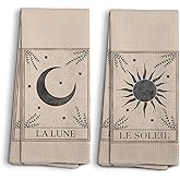 NOQL Boho Hand Towels, Celestial Sun and Moon Decor, Mystical Tarot Cards Kitchen Towels, Kitchen Towels Boho, Gifts for Women Men Tarot Lovers, Set of 2,16x24