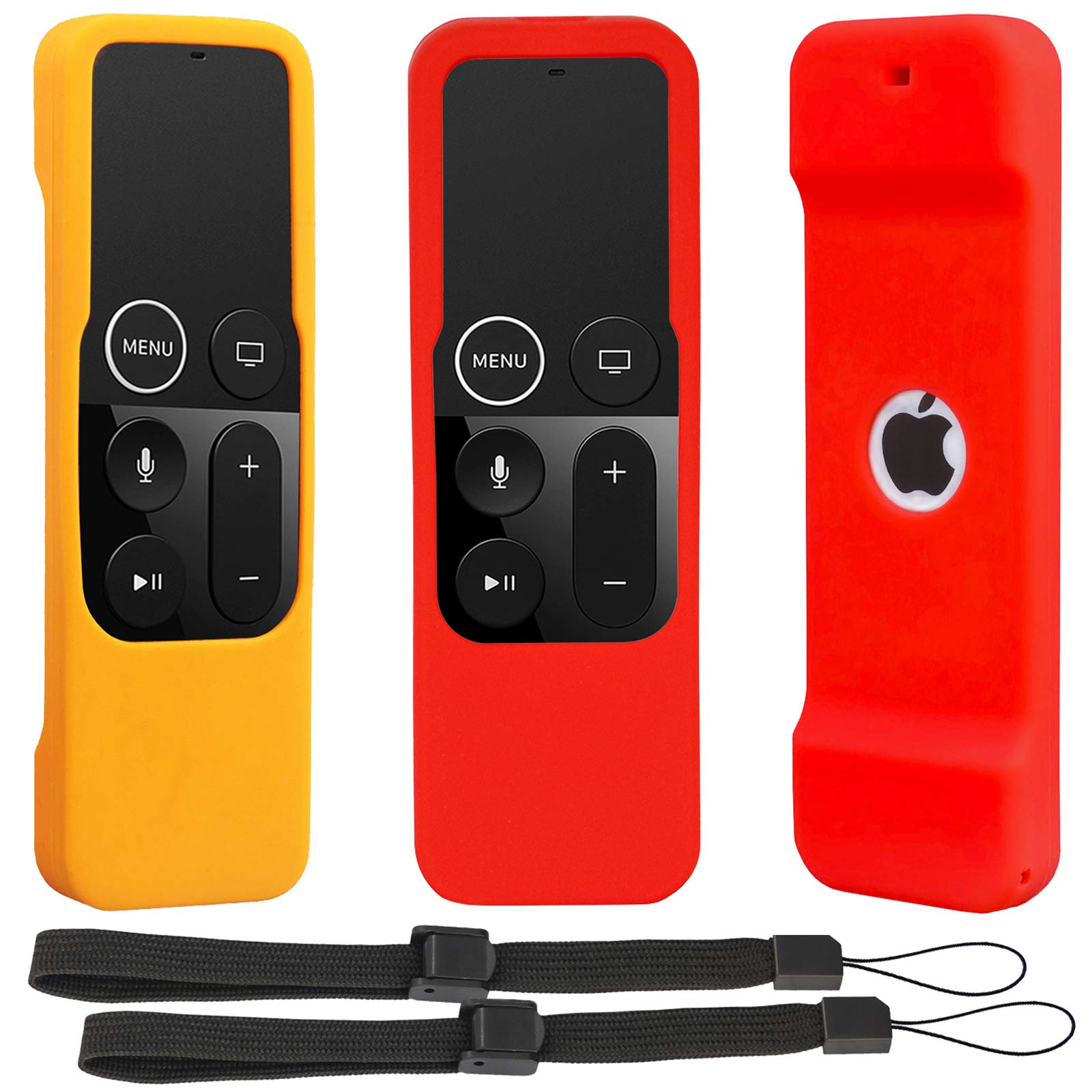 [2 Pack] Anti Slip Remote Protective Case Compatible for Apple TV 4K 4th Generation Siri Remote Controls - Pinowu Silicone Skidproof Shockproof Cover Skin for TV 4 4K Remote (Red + Orange)