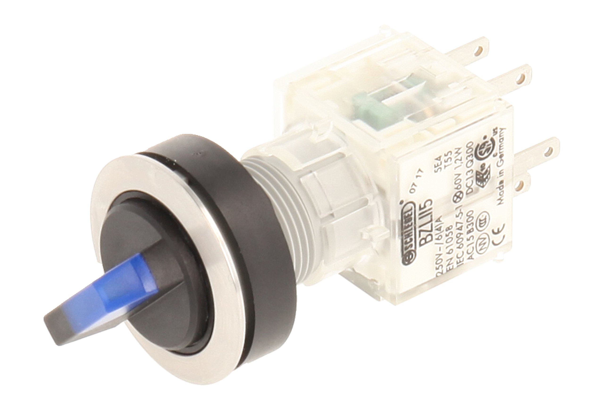 Club Selector, rastend, Stainless Steel, 23.001.277 2 Positions Momentary Contact Transmitter 2 Contacts with t5,5 K LED 24 V Blue Lamp Socket (Pack of 2)