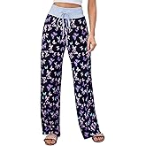 X-Image Women's Comfy Pajamas Drawstring Stretch Floral Print Long Wide Leg Lounge Pants