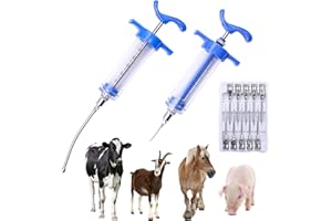 REUVIBK 2Pcs 30ML Livestock Syringe, Reusable Adjustable Goat Drench Syringe, with 1 Drench Nozzle 10 Needles, Suitable for Medium And Large Poultry Such As Pigs, Sheep, Cattle, Horses, Etc