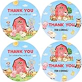 80Pcs Barnyard Baby Shower Thank You Stickers Farm Animals Round Gift Stickers Blue Cute Adhesive Labels for Boys Girls Birthday Baby Shower Packaging Envelope Gift Wrap Party Favors
