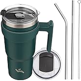 Konokyo 20 oz Tumbler with Handle and 2 Straw 2 Lid, Insulated Water Bottle Stainless Steel Vacuum Cup Reusable Travel Mug,Army Green