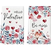 Artoid Mode Rose Floral Love Heart Bird Valentine's Kitchen Towels Dish Towels, 18x26 Inch Anniversary Wedding Decoration Cleaning Set of 2