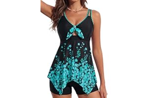 Hanna Nikole Tankini Swimsuits for Women, Tummy Control 2 Piece Bathing Suit, Flowy Floral Print Swim Tank Top with Boyshorts
