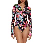 Trina Turk Women's Luminary Paddlesuit One Piece Swimsuit, Rash Guard, Uv Protection, Zip Front, Long Sleeve, Bathing Suits