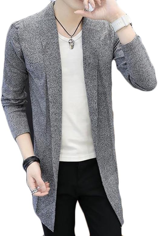 Piite ロング カーディガン メンズ スリム 着痩せ ニット トレンチコート カジュアル 無地 シンプル チェスターコート 秋 大人 ビジネス 通勤 スプリングコート カーディガン 通販 Amazon