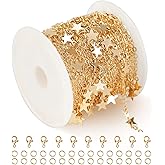 YOUBEIYEE 16.4 Feet Star Link Chain for Jewelry Making Women Necklace Chain Roll, Gold Plated Cable Chains Bulk with Jump Rings and Lobster Clasps