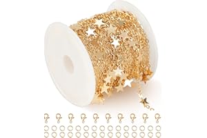 YOUBEIYEE 16.4 Feet Star Link Chain for Jewelry Making Women Necklace Chain Roll, Gold Plated Cable Chains Bulk with Jump Rings and Lobster Clasps