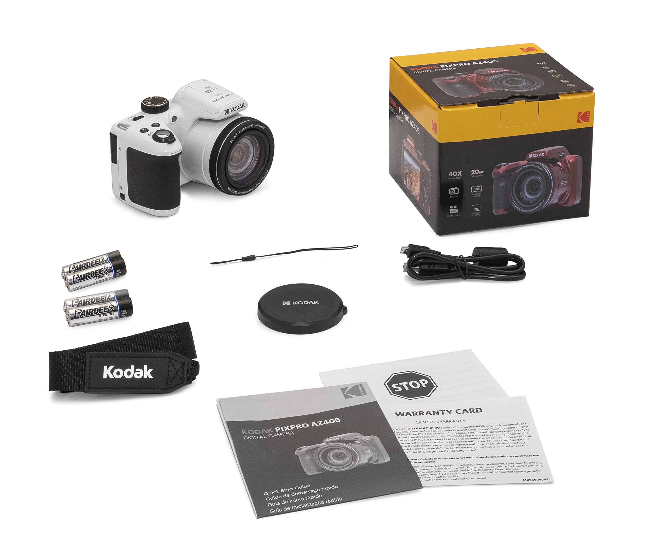 KODAK PIXPRO AZ405-WH 20MP Digital Camera 40X Optical Zoom 24mm Wide Angle Lens Optical Image Stabilization 1080P Full HD Video 3