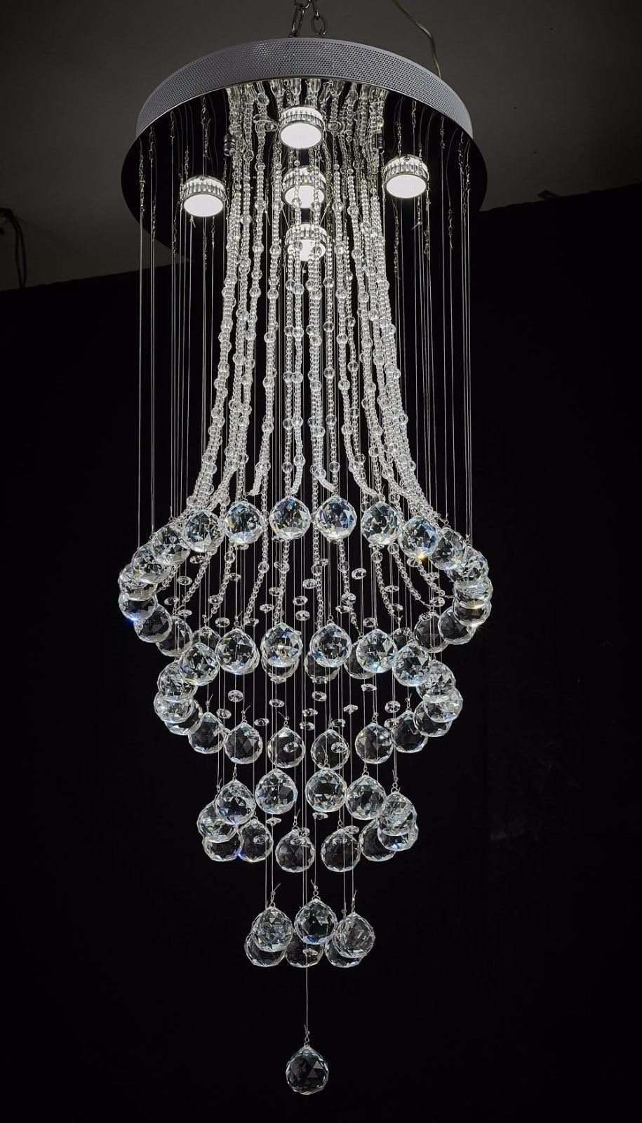 Modern Quality Crystal Raindrop Effect Chandelier Lighting Flush Mount Ceiling Light Fixture Pendant Lamp Bedroom Dining Room Bathroom Diameter 40 x Height 100 cm GU10 LED Bulbs Required