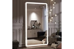 VooBang 76"x34" Large LED Full Length Mirror, Oversized Floor Body Mirror with Lights - 3 Color Modes, Standing Leaning Wall Mounted for Bedroom, Dressing Room White