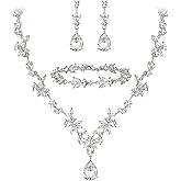 BriLove Wedding Jewelry Set for Women Bride, Y-Necklace Tennis Bracelet Dangle Earrings Crystal Teardrop Marquise Cluster for Bridal Bridesmaid