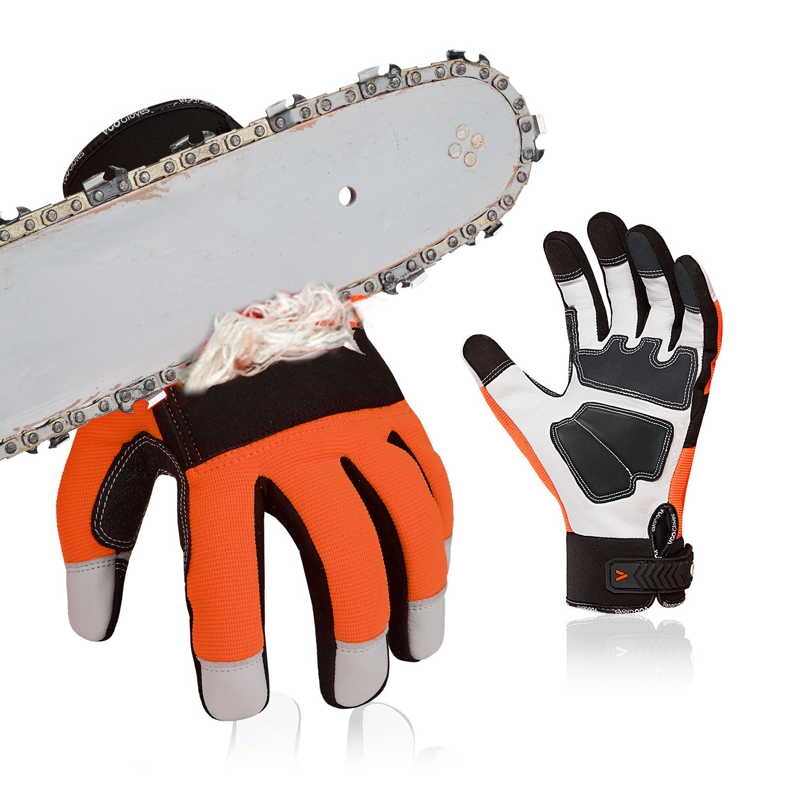 Vgo... 1 Paar EN381-7, Klasse 1, 20m/s, Kettensägenschutzhandschuhe, Schnittschutz, hohe Schnittfestigkeit, Ziegenleder und PVC (GA8912)