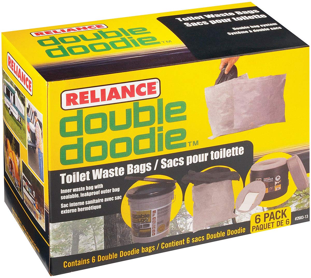Reliance Products Double Doodie, Portable Toilet Waste Bags, No Gel, 6 Count, Black, (2683-13) (Pack of 6) Image