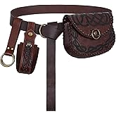 Luazuri Viking Embossed Renaissance Belt Pouch, Vintage Medieval Faux Leather Pirate Belt Pack,Retro Portable Belt Bag For LARP Ren Faire. (Brown B)