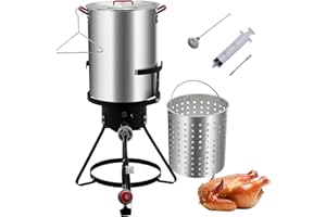 EUKER 30Qt Turkey Fryer, Aluminum Outdoor Deep Fryer & Seafood Boiler Steamer, 0-5 PSI Regulator, Fish Fryer Pot with Injector Thermometer Kit and Outdoor Propane Stove Burner Stand for Frying Turkey, Fish