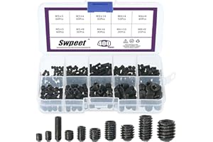 Swpeet 400 Pcs Allen Head Socket Hex Grub Screw Assortment Kit, Including 10 Sizes M3/4/5/6/8 Internal Hex Drive Cup-Point Se