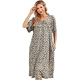 udforsk House Dresses for Women with Pockets Moo Moo Nightgown Short Sleeve Mumu Dress Lounge Dress S-3XL