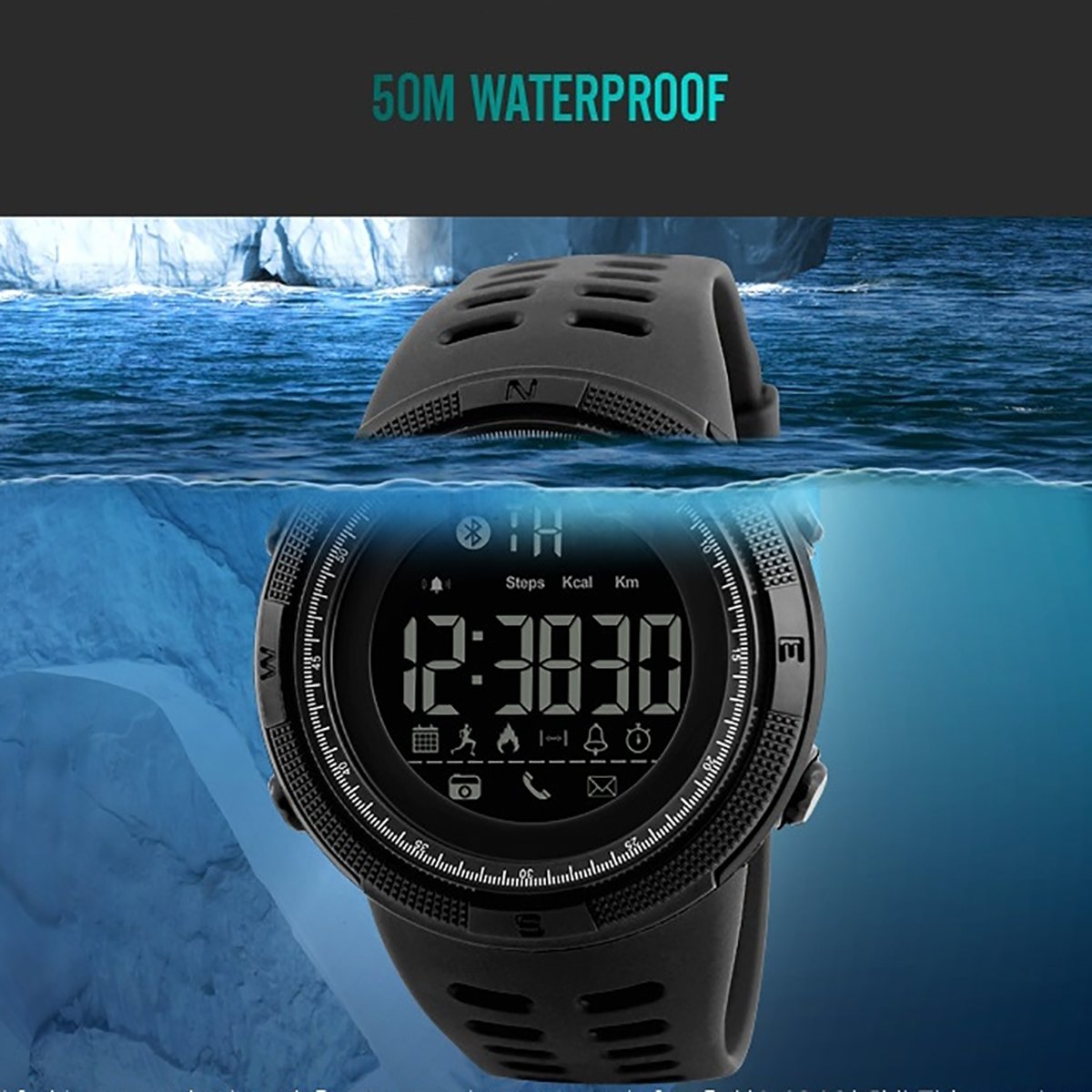 Longqi Watch Skmei - Reloj inteligente digital resistente al agua con función Bluetooth, calendario y actividad deportiva