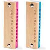 Koogel 2PCS Kids Harmonica, 10 Hole Wooden Beginner Mouth Organ Toy Musical Instruments for Kids Adults Birthday Gifts