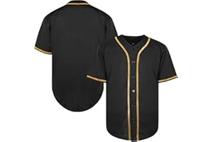TKJPYWYH Blank Baseball Jersey Button Down Shirts,Men's Hip Hop Plain Short Sleeve Sports T Shirts S-3XL