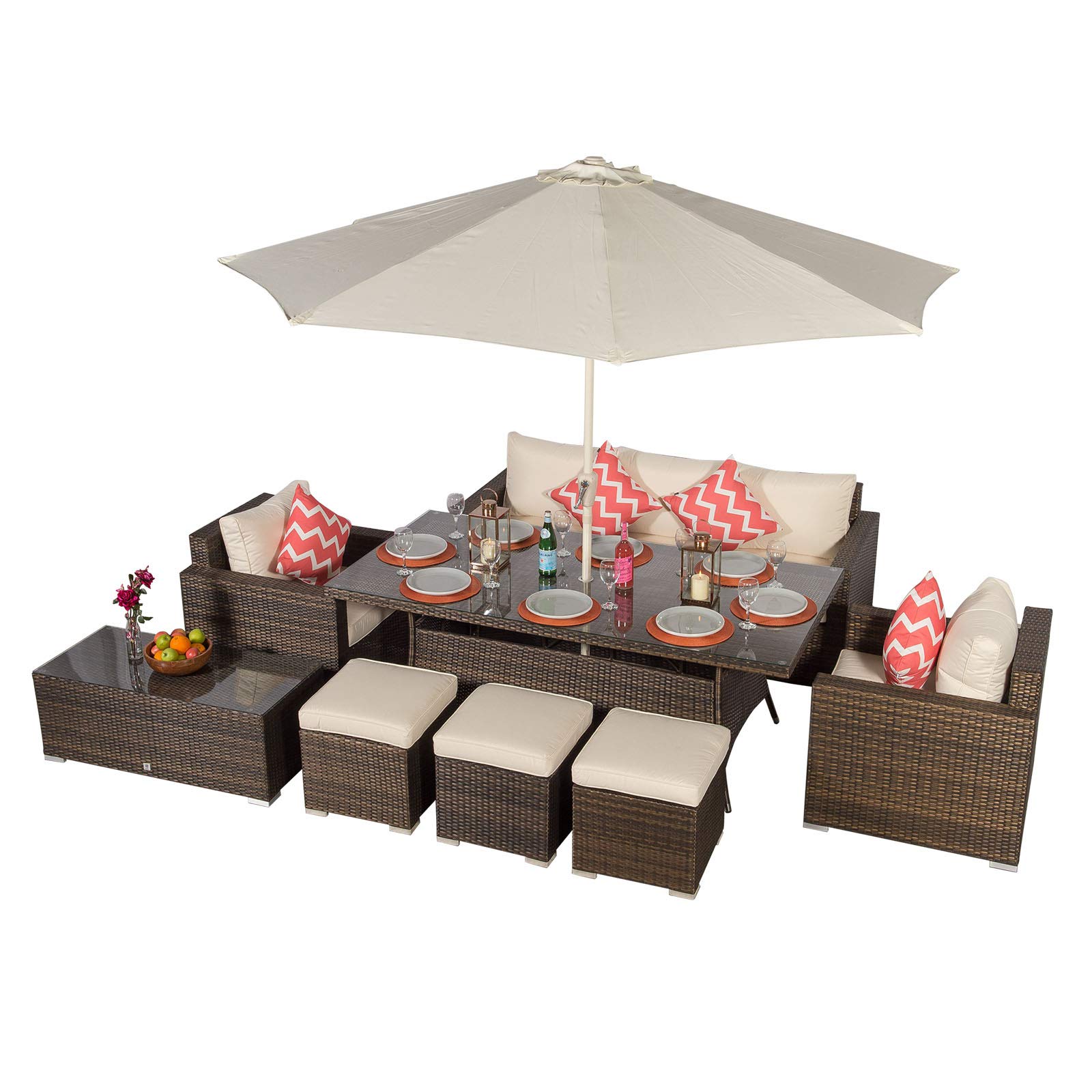 Buy Giardino Sydney 8 Seater Brown Rattan Conversation Dining Set w