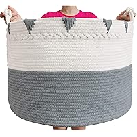 TerriTrophy XXXXLarge Cotton Rope Blanket Basket 22in x 22in x 16in Woven Laundry Hamper Laundry Baskets Storage Basket…